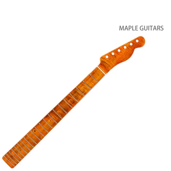 21 Ладовый Гитарный Гриф TL High Gloss Tiger Flame Maple Гриф Из Обжаренного Клена И Розового Дерева С Задней Средней Линией для Электрогитары
