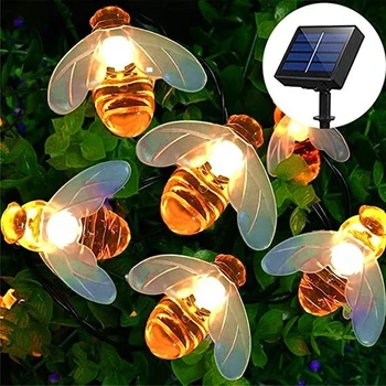 Солнечные Гирлянды Bee String Lights Outdoor 7m 50 Led Honeybee Fairy Lights с 8 Режимами Водонепроницаемых Солнечных Гирлянд Bumble Bee