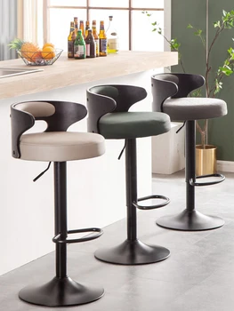 Кожаный барный стул для гостиной, современная минималистичная Кухонная мебель, Высокий барный стул со спинкой, Вращающийся Подъемный барный стул в европейском пабе